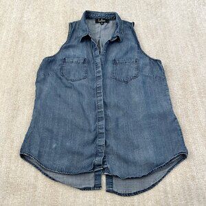 Lulus Tencel Button Down Tank Top Sleeveless Blouse M Blue